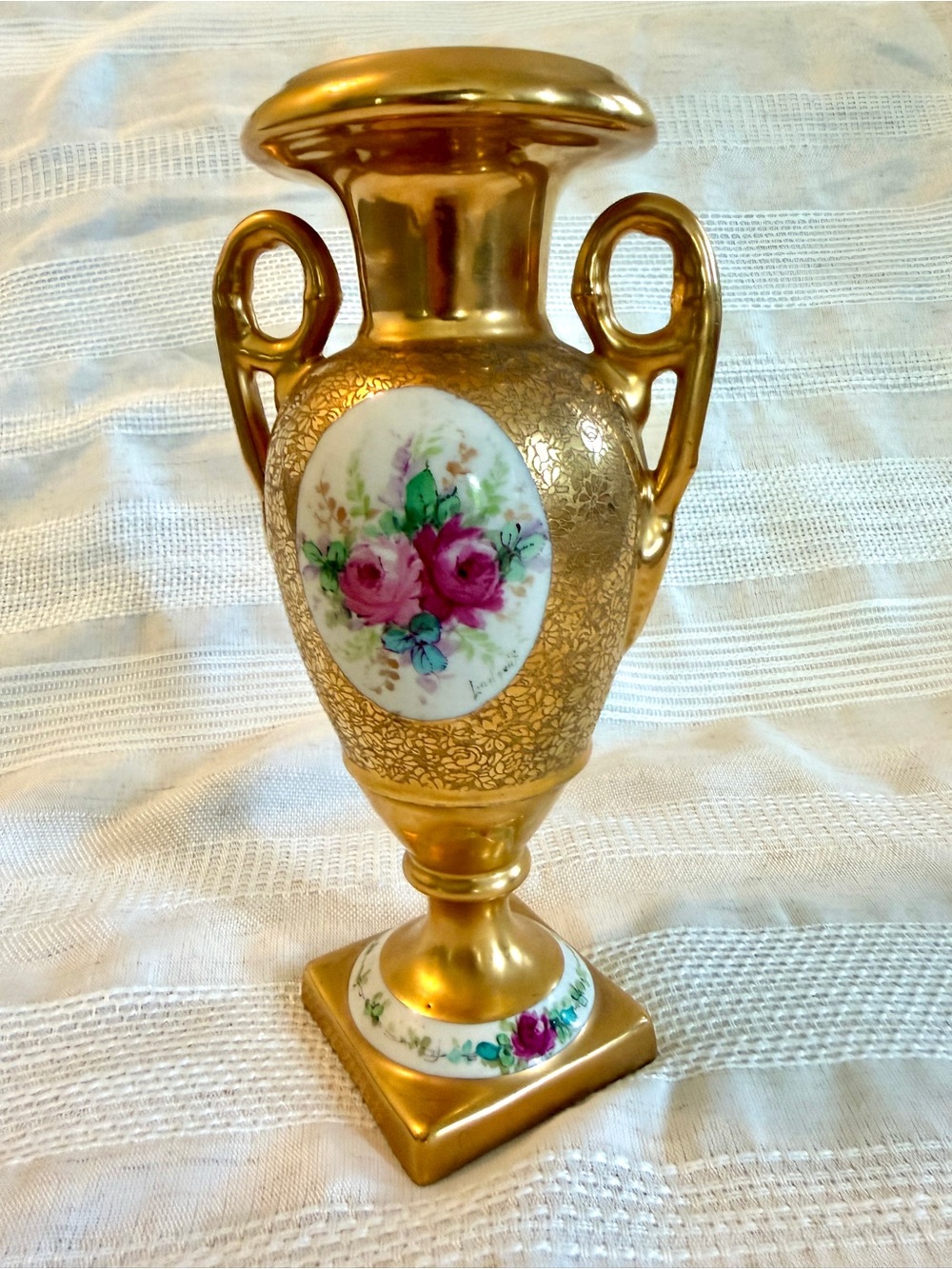 vintage 24k gp hand painted limoges vase